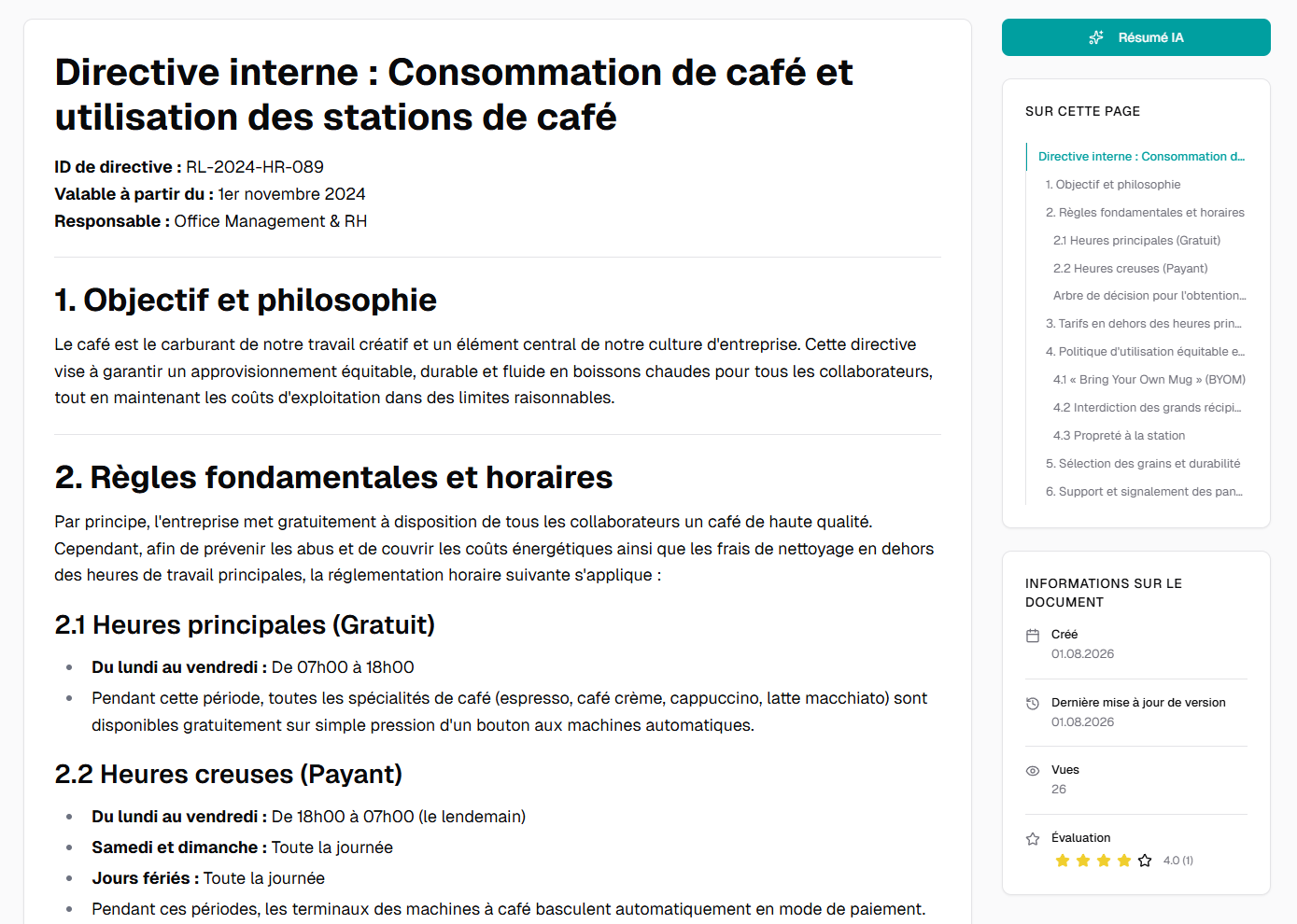 Sylaxis documentation about coffee station usage automatically translated into French